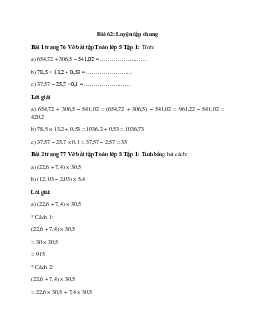 Vở bài tập Toán lớp 5 Tập 1 trang 76, 77 Bài 62: Luyện tập chung