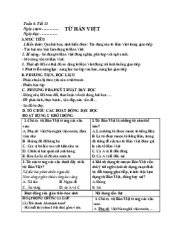 Giáo án ngữ văn lớp 7 Tuần 6 Tiết 23: Từ hán việt mới nhất