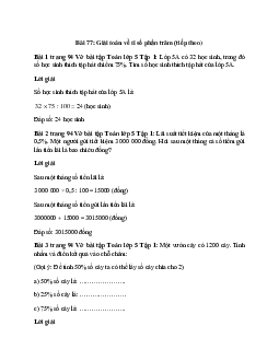 Vở bài tập Toán lớp 5 Tập 1 trang 94 Bài 77: Giải toán về tỉ số phần trăm (tiếp theo)