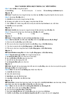 25 câu trắc nghiệm Dòng điện trong các môi trường lớp 11 có đáp án 2023