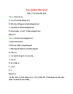40 câu Trắc nghiệm Sự biến đổi chất có đáp án 2024 – Hóa học lớp 8