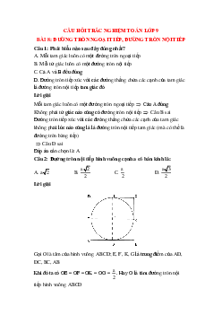 30 câu Trắc nghiệm Đường tròn ngoại tiếp, đường tròn nội tiếp có đáp án 2023 – Toán lớp 9