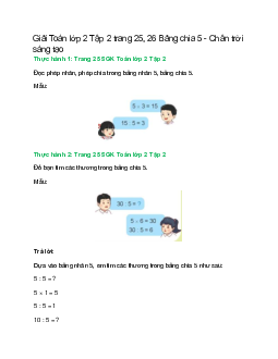 Giải SGK Toán lớp 2 Tập 2 trang 25, 26: Bảng chia 5 | Chân trời sáng tạo
