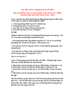 35 câu Trắc nghiệm Lịch sử 9 Bài 15 có đáp án 2023: Phong trào Cách mạng Việt Nam (1919 -1926)