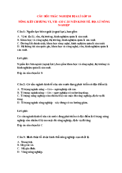 Trắc nghiệm Địa lí 10 có đáp án: Tổng kết chương 6, 7 - Cơ cấu nền kinh tế. Địa lí nông nghiệp