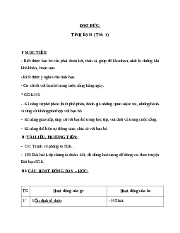 Giáo án đạo đức 5 bài 5: Tình bạn (tiết 1) mới nhất