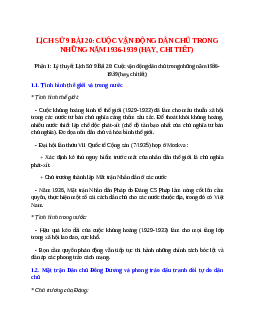 Lý thuyết Lịch Sử 9 Bài 20 (mới 2023 + 13 câu trắc nghiệm): Cuộc vận động dân chủ trong những năm 1936-1939