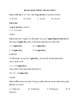 20 câu Trắc nghiệm Bảng nhân 7, bảng chia 7 (Kết nối tri thức) có đáp án 2024 – Toán lớp 3