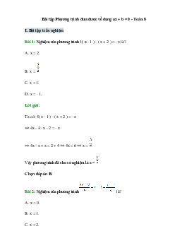 50 Bài tập Phương trình đưa được về dạng ax + b = 0 (có đáp án)- Toán 8
