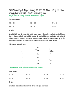 Giải SGK Toán lớp 2 Tập 1 trang 86, 87, 88: Phép cộng có nhớ trong phạm vi 100 | Chân trời sáng tạo