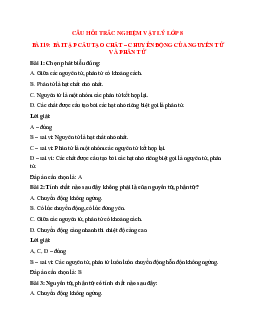 35 câu Trắc nghiệm Cấu tạo chất - Chuyển động của các nguyên tử và phân tử có đáp án 2024 - Vật lí 8