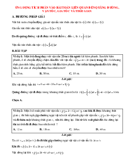Ứng dụng tích phân vào bài toán liên quan đến quãng đường, vận tốc, gia tốc và thời gian Toán 12