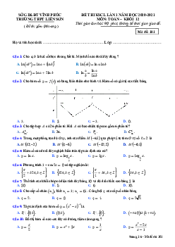 Đề thi KSCL Toán 12 lần 1 năm 2020 – 2021 trường THPT Liễn Sơn – Vĩnh Phúc có đáp án