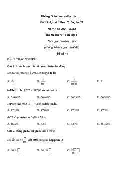 Bộ 19 Đề thi Học kì 1 Toán lớp 5 năm 2024 theo Thông tư 22 chọn lọc