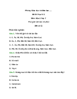 Đề thi Học kì 2 Địa Lí 7 có đáp án (4 đề)