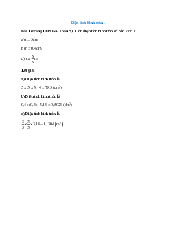 Tính diện tích hình tròn có bán kính r: r = 5cm