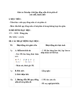 Giáo án Quy đồng mẫu số các phân số (2023) mới nhất -  Toán lớp 4