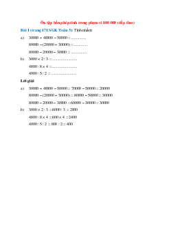 Tính nhẩm:  30000 + 40000 – 50000= ...; 80000 – (20000 + 30000) = ....