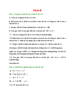 Trắc nghiệm Mệnh đề có đáp án – Toán lớp 10