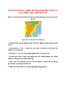 Lịch Sử 10 Bài 30 (Lý thuyết và trắc nghiệm): Chiến tranh giành độc lập của các thuộc địa Anh ở Bắc Mĩ