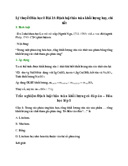 Lý thuyết Định luật bảo toàn khối lượng (mới 2024 + 62 câu trắc nghiệm) hay, chi tiết