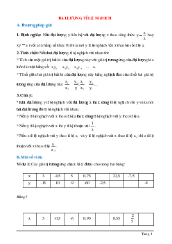 Hệ thống những bài tập thường gặp về Đại lượng tỉ lệ nghịch đại số lớp 7 chia tiết