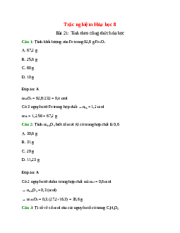 10 câu Trắc nghiệm Tính theo công thức hóa học có đáp án 2024 – Hóa học lớp 8