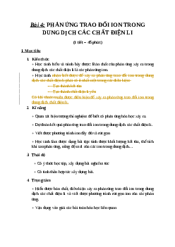 Giáo án Hóa học bài 4: Phản ứng trao đổi ion trong dung dịch mới nhất