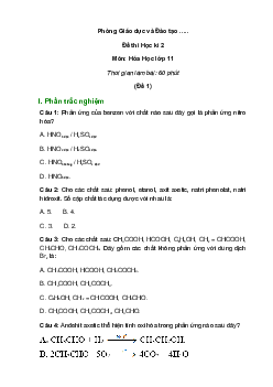 Bộ 5 Đề thi Hóa học 11 Học kì 2 có đáp án năm 2023
