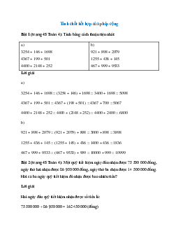 Toán lớp 4 trang 45 Tính chất kết hợp của phép cộng