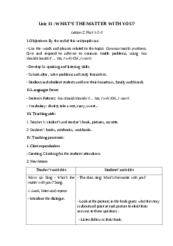 Giáo án tiếng anh 5 unit 11: What’s the matter with you? mới nhất