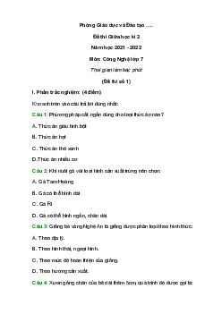Top 4 Đề thi Công nghệ lớp 7 Giữa kì 2 có đáp án