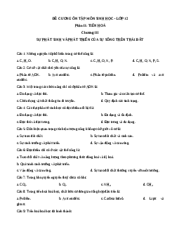 Đề cương ôn tập Sinh học 12 chương 3: Sự phát sinh và phát triển của sự sống trên Trái Đất