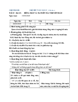 Giáo án Sinh học 8 Bài 15: Đông máu và nguyên tắc truyền máu mới nhất