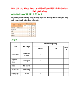 Hãy xác định môi trường sống của đại diện các sinh vật thuộc năm giới bằng cách hoàn thành bảng