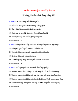Trắc nghiệm Những yêu cầu về sử dụng tiếng Việt có đáp án – Ngữ văn lớp 10