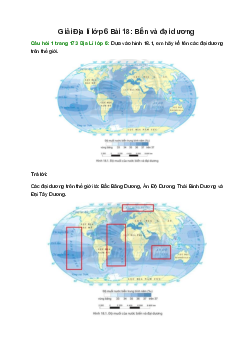Dựa vào hình 18.1, em hãy kể tên các đại dương trên thế giới