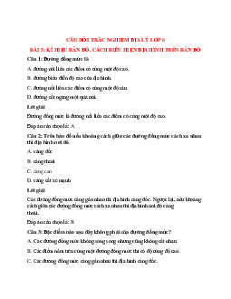 Trắc nghiệm Địa lí 6 Bài 5 có đáp án: Kí hiệu bản đồ. Cách biểu hiện địa hình trên bản đồ
