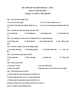 Đề cương ôn tập Sinh học 12 phần 3: Sinh thái học