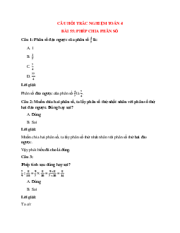 27 câu Trắc nghiệm Phép chia phân số có đáp án 2023 – Toán lớp 4