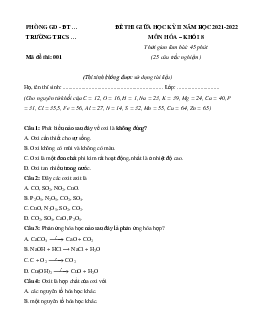 Bộ 10 Đề thi Hóa học lớp 8 Giữa kì 2 năm 2024 - 2025 tải nhiều nhất