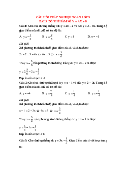 34 câu Trắc nghiệm Đồ thị hàm số y=ax+b có đáp án 2023 – Toán lớp 9