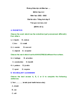Bộ 5 Đề thi Học kì 2 Tiếng Anh lớp 8 có đáp án năm 2022 - 2023
