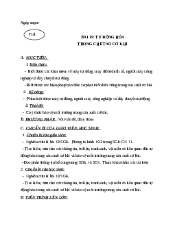 Giáo án công nghệ 11 bài 19: Tự động hóa trong chế tao cơ khí mới nhất