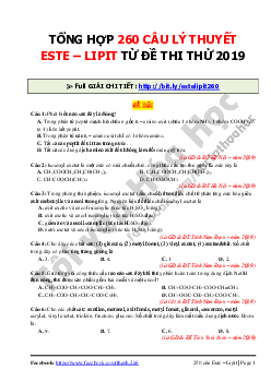 260 câu lý thuyết chuyên đề Este-Lipit môn Hóa học lớp 12