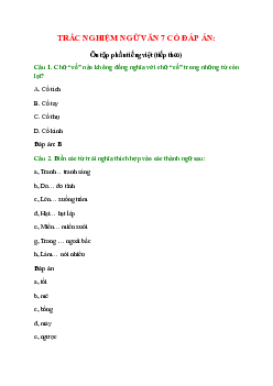 Trắc nghiệm Ôn tập phần tiếng việt (tiếp theo) có đáp án – Ngữ văn lớp 7