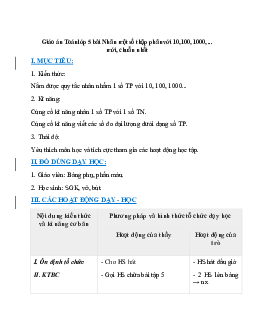 Giáo án Nhân một số thập phân với 10, 100, 1000,... (2024) mới nhất - Toán lớp 5