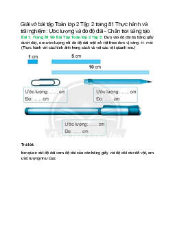 Vở bài tập Toán lớp 2 Tập 2 trang 81: Thực hành và trải nghiệm: Ước lượng và đo độ dài | Chân trời sáng tạo