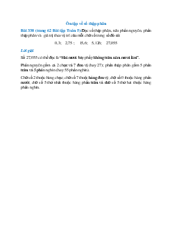Đọc số thập phân, nêu phần nguyên, phần thập phân và giá trị theo vị trí của mỗi chữ số trong số đó