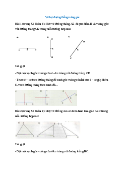 Toán lớp 4 trang 52, 53 Vẽ hai đường thẳng vuông góc